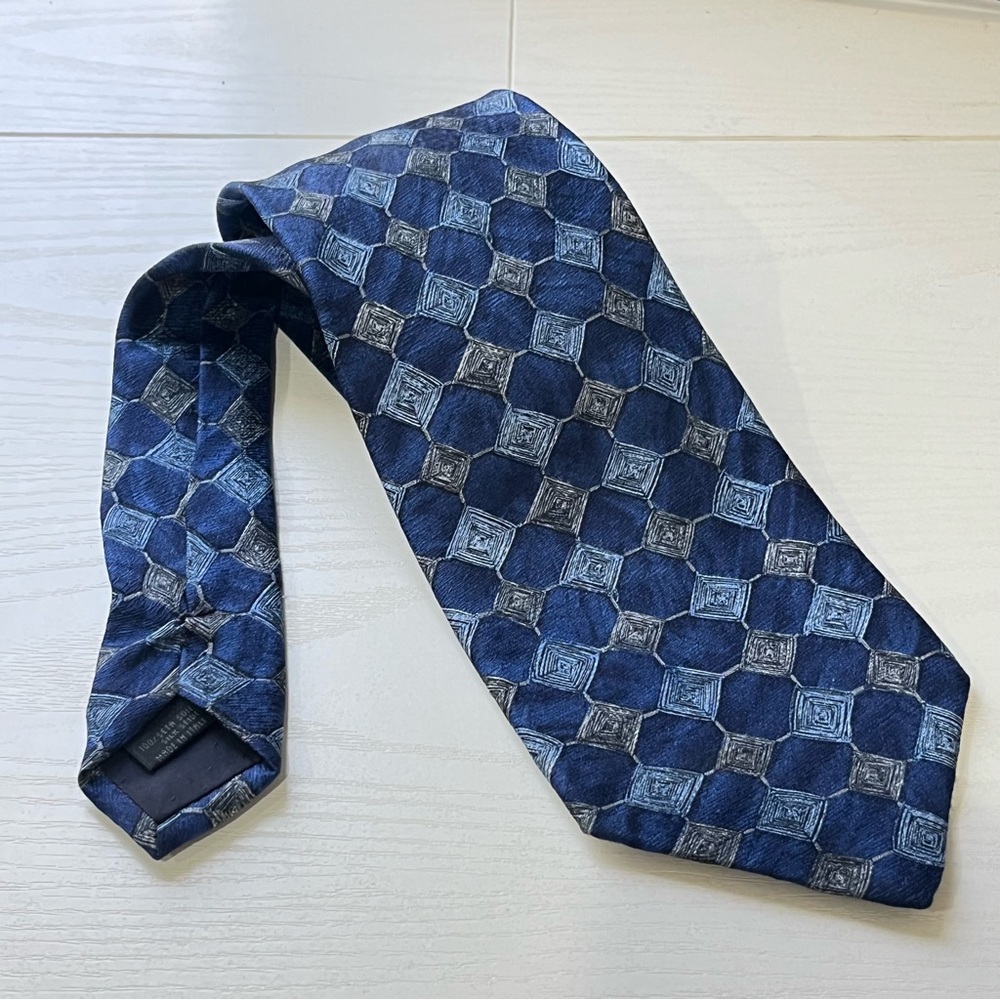 Altea Milano Blue and Gray Geometric Men's Tie - 100% Silk - Made in Italy